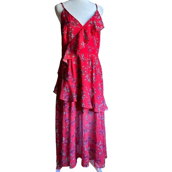 KEEPSAKE the Label | Red Floral Heart and Soul Ruffle Midi Slip Dress | Large - Picture 2 of 7